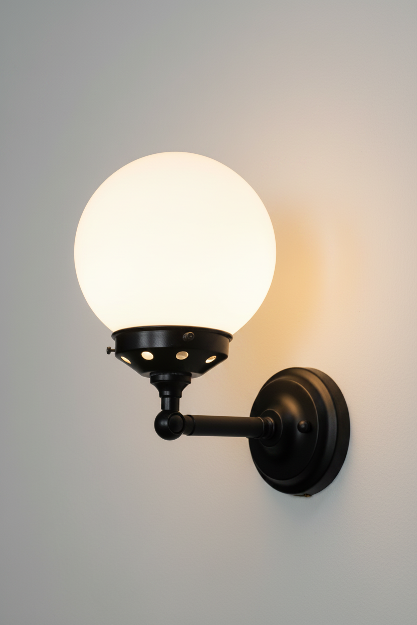 Wall-mounted black wall light fixture with a opal glass 