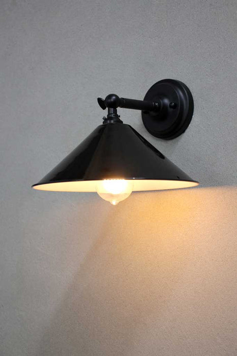 Small black cone wall light with black arm