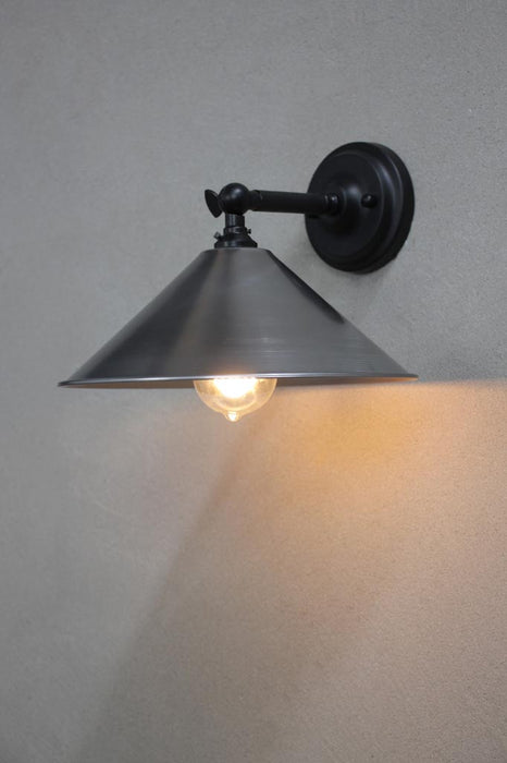 Small Vintage steel cone wall light with black arm