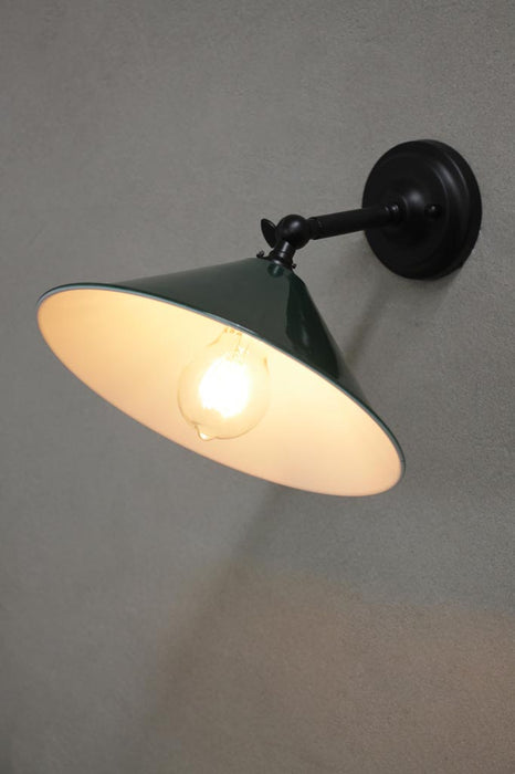 Small green cone wall light with black arm
