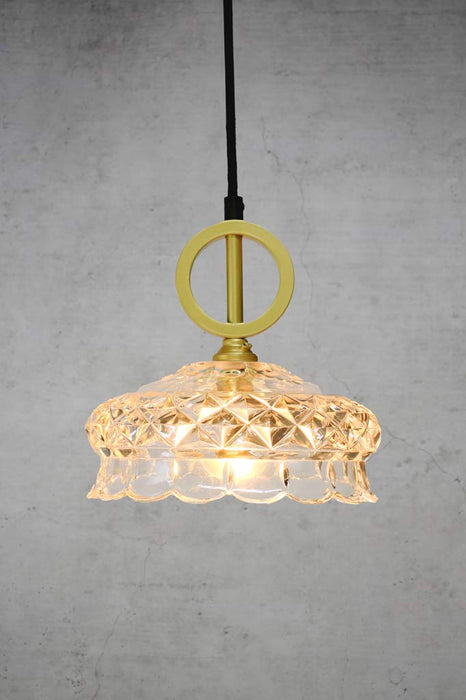Glass pendant light with dixon gold brass cord without disc