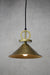 Cone pendant light with small bright brass shade with disc