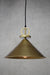Cone pendant light with large bright brass shade and gold brass cord with disc