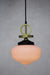 Small opal pendant light with gold brass disc cord and black gallery
