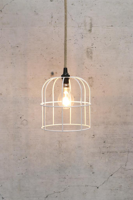 Large White Round Cage Light With Jute Cord
