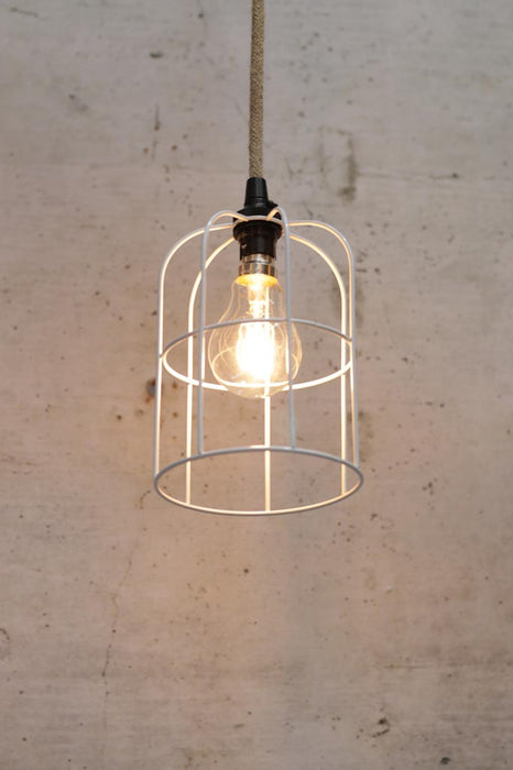 Small Wite Round Cage Light With Jute Cord