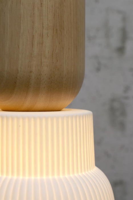 Verona Ceramic Nord Pendant Light with natural wood detailing