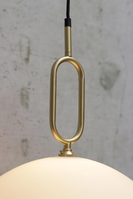 Opal glass shade with gold brass loop cord