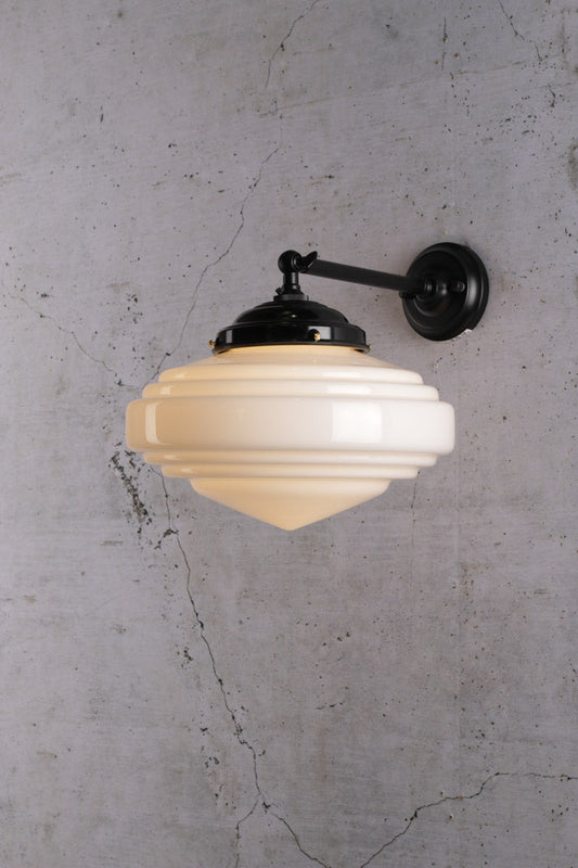 Coloma Schoolhouse Wall Light black with opal shade