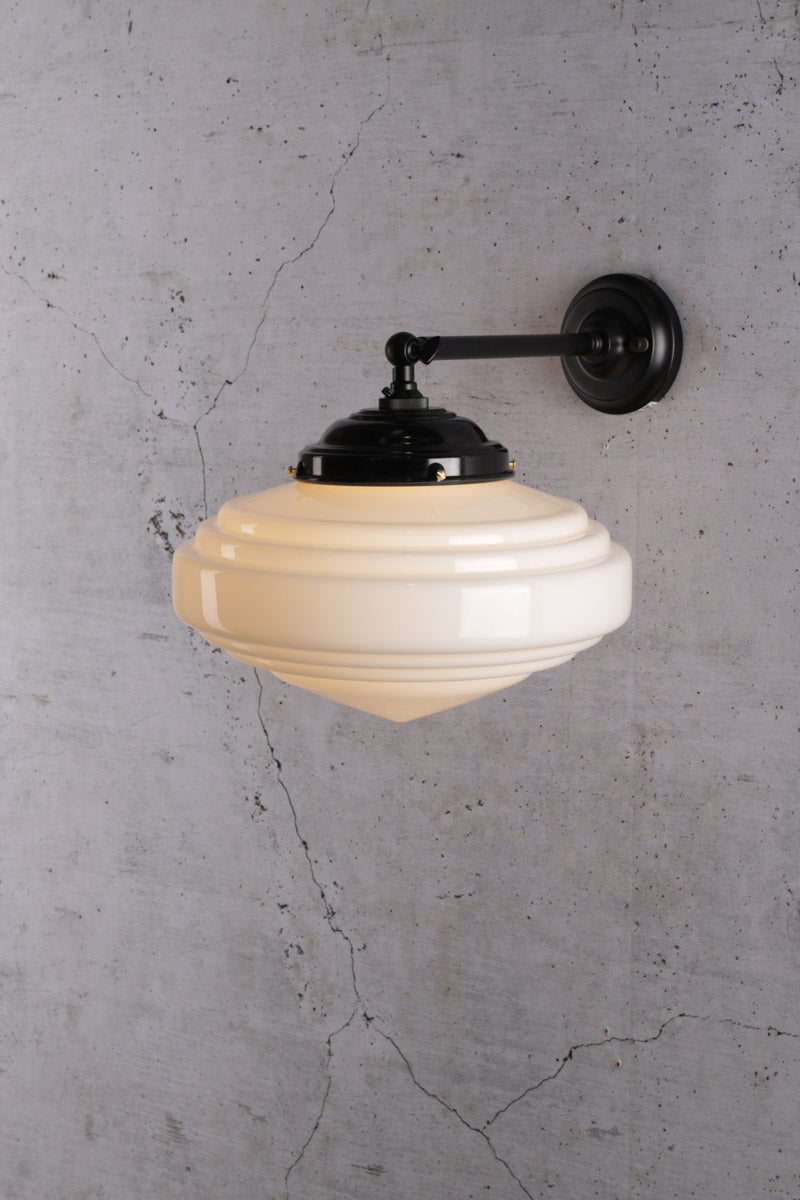 Coloma Schoolhouse Wall Light black with opal shade