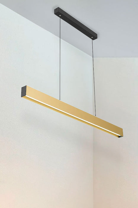 Small Gold Hoxton LED Linear Timber Pendant Light