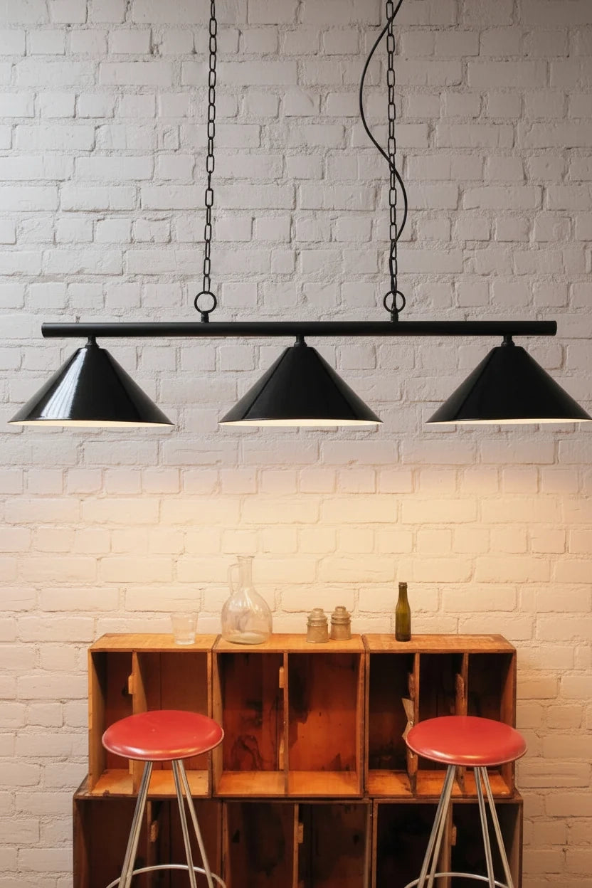 Large black cone swing pendant light