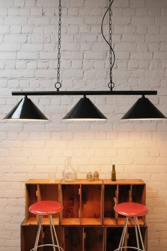 Large black cone swing pendant light