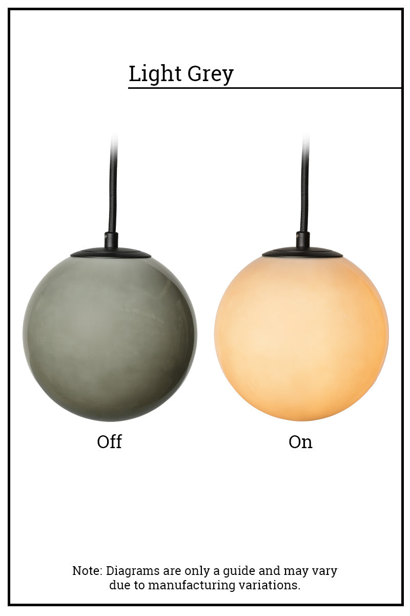 Side by side still image of the light grey shade when illuminaed and when not. 