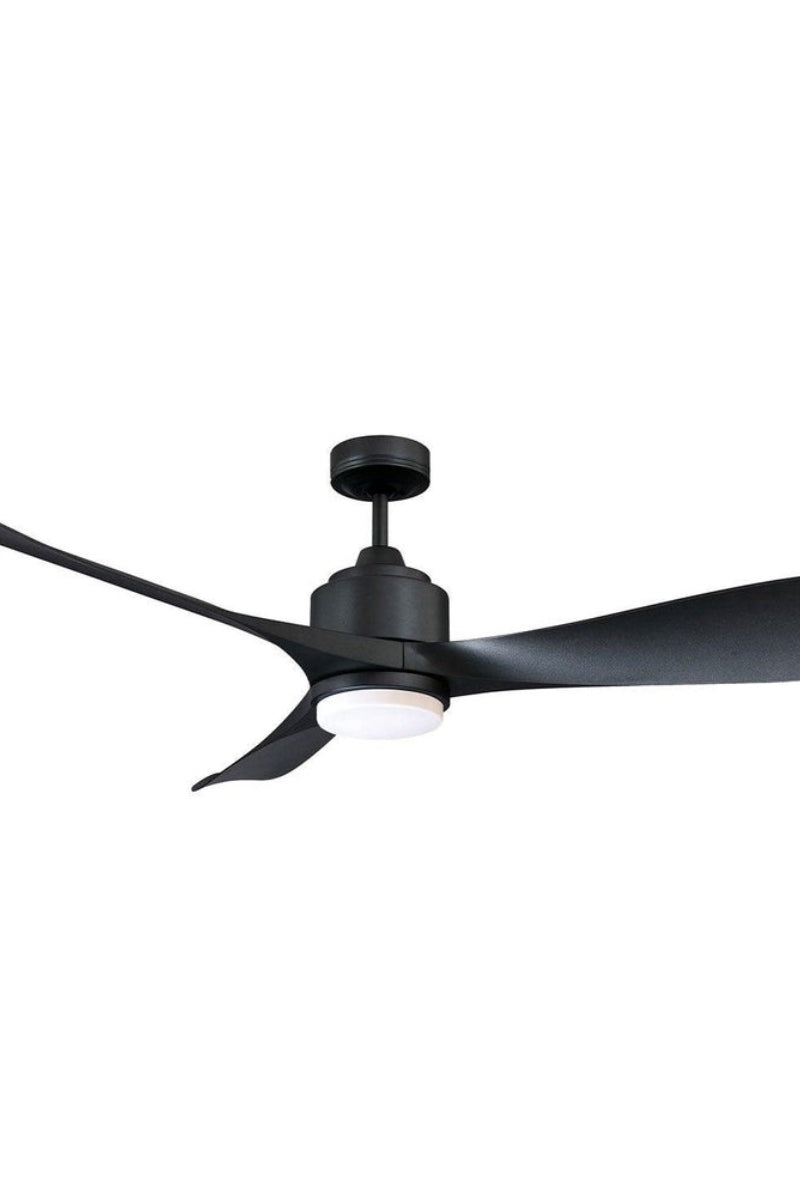 Cropped view of the ceiling fan in a graphite finish with LED light