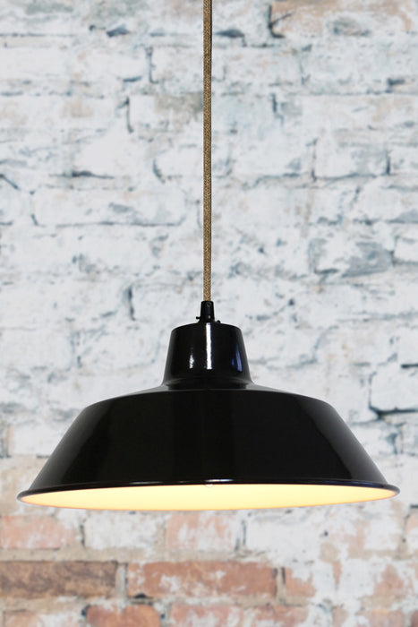 Factory pendant shade in black with jute cord