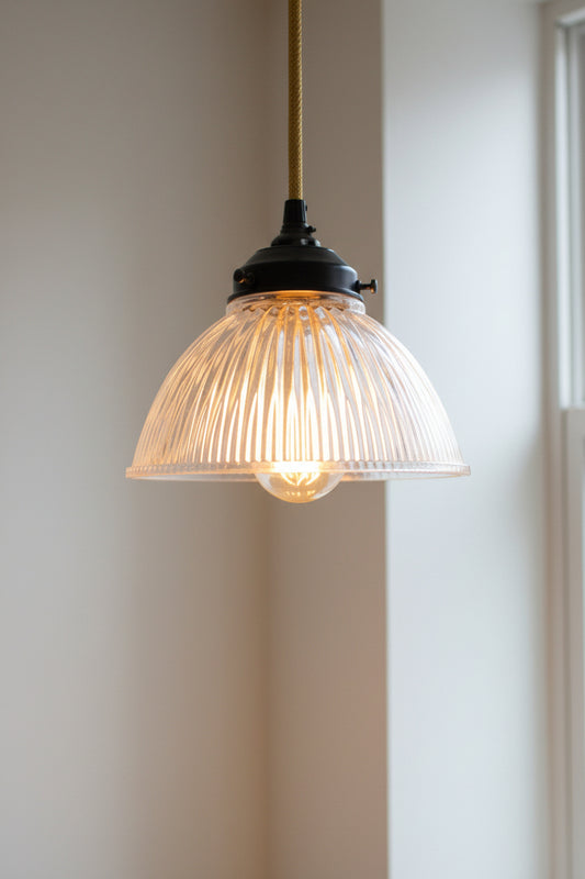 Ribbed glass pendant with jute cord