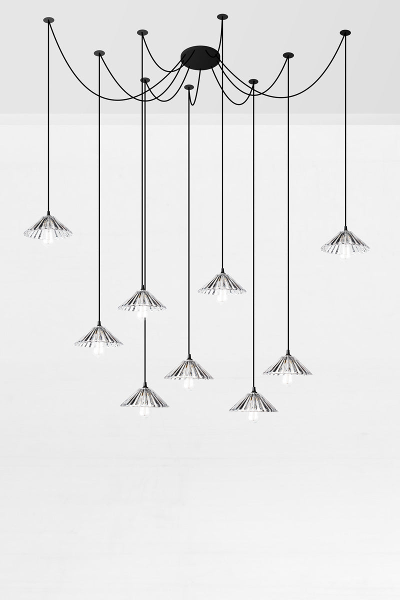 chandelier with multiple glass shade hanging lights with pleated design