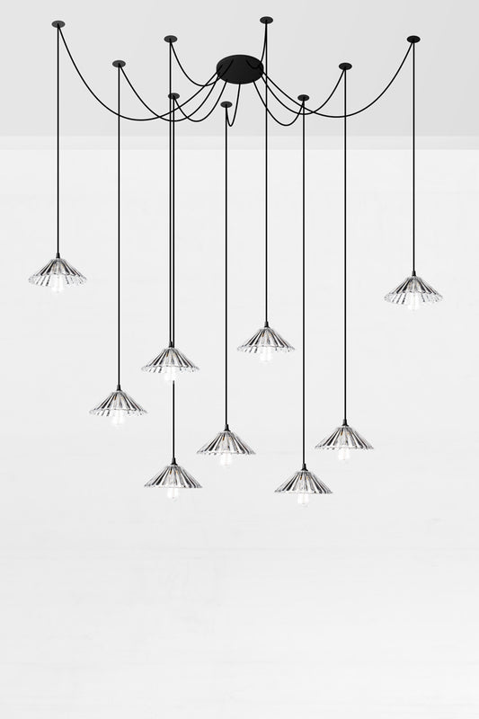 chandelier with multiple glass shade hanging lights with pleated design