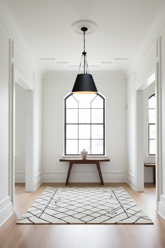 black pendant in hallway