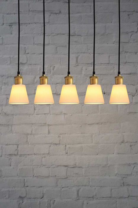 Forli Ceramic Linear Pendant Gold brass with five small shades