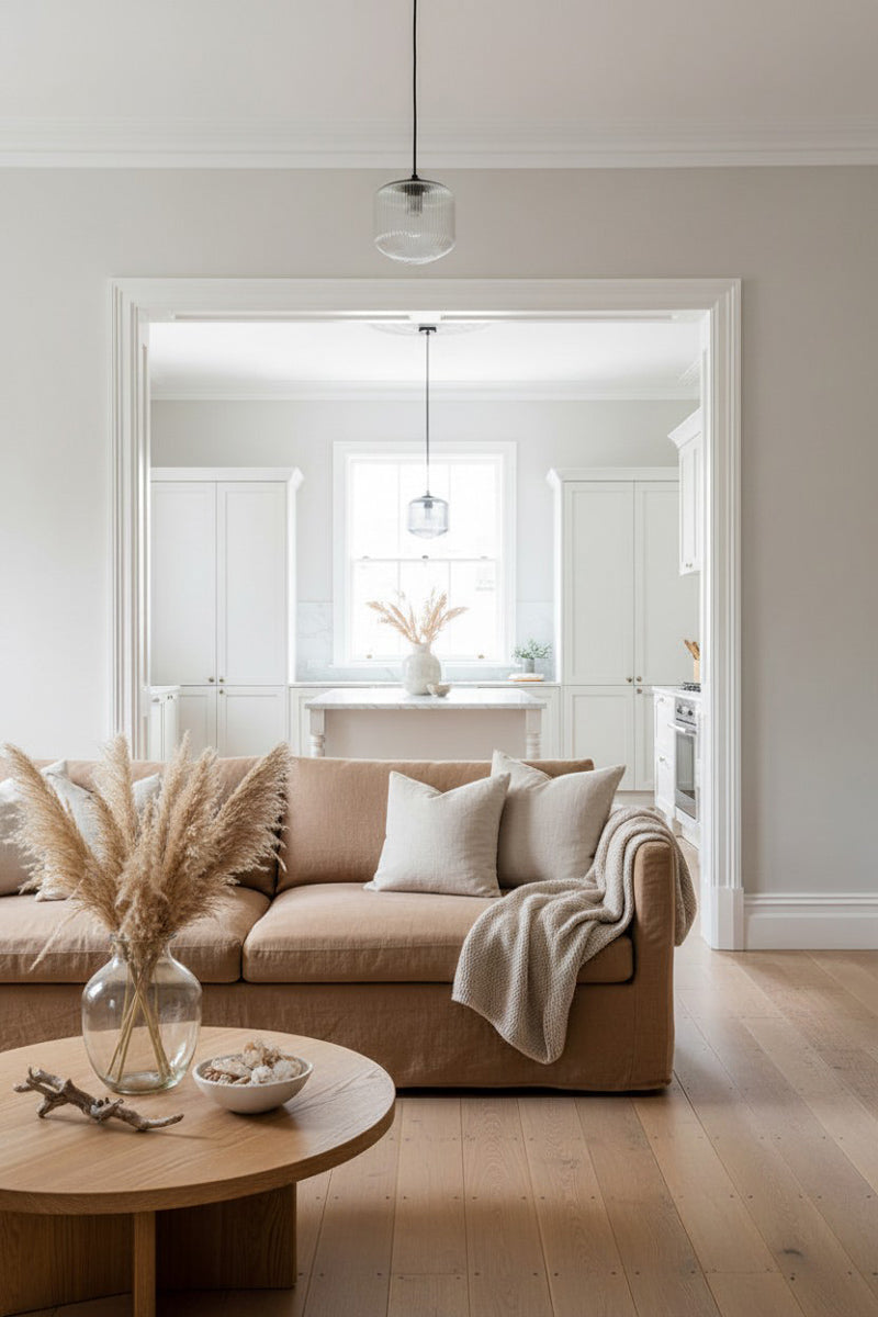 steller clear in both kitchen and living spaces