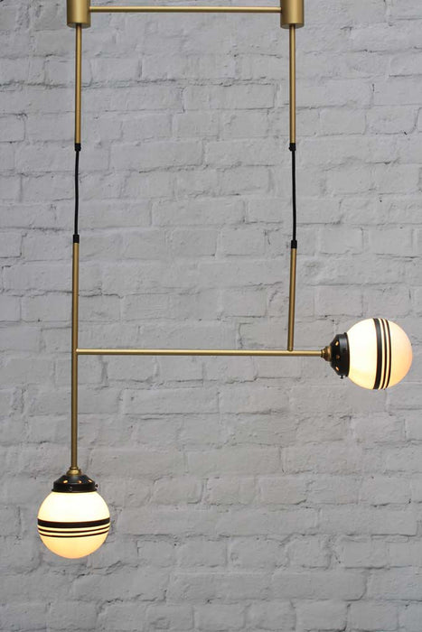 Hand Painted Glass Ball Junction Light in brass with 3 stripe glass ball