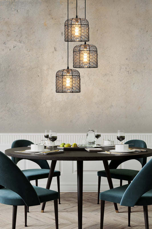Pendant lights above dining table
