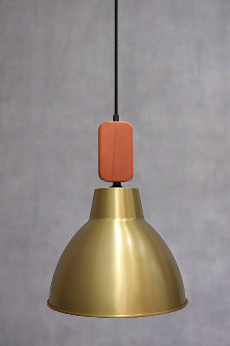 Loft Woodtop Pendant Light with bright brass shade