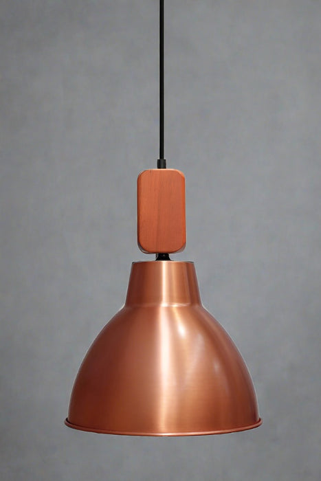 Loft Woodtop Pendant Light with bright copper shade