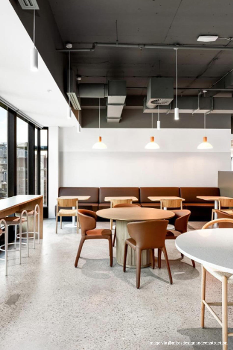 Image via @mkgsdesignandconstruction Pendant lights in an open office space. 