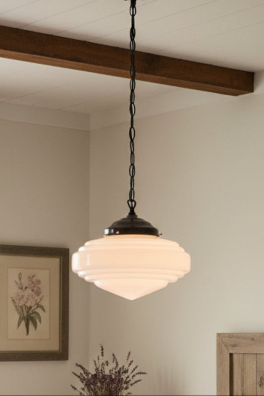 Schoolhouse Pendant Light - Coloma black chain cord in country home