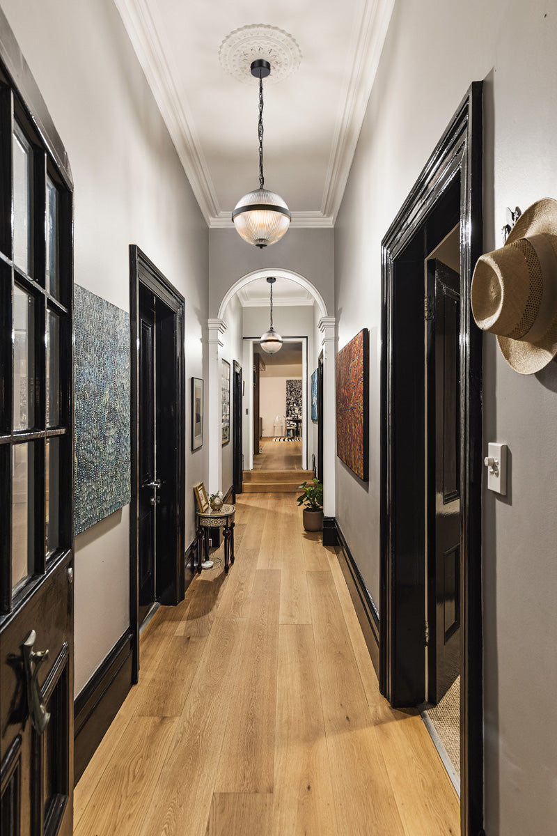 Gloucester Reeded Glass Pendant Light in hallway