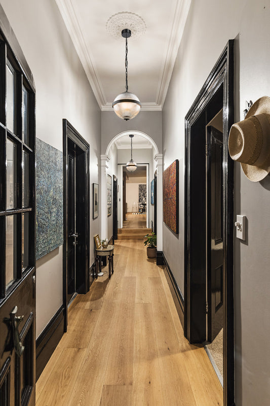 Gloucester Reeded Glass Pendant Light in hallway