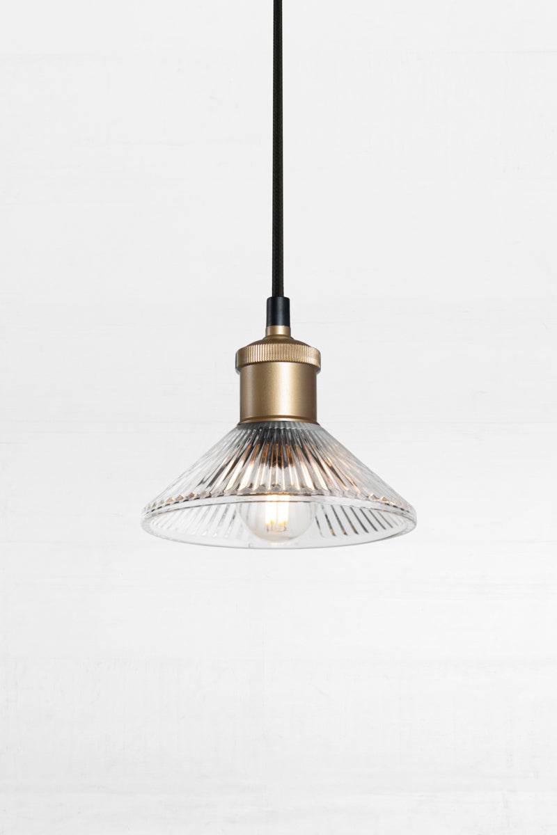 Florence reeded glass shade on brass/gold lampholder. 