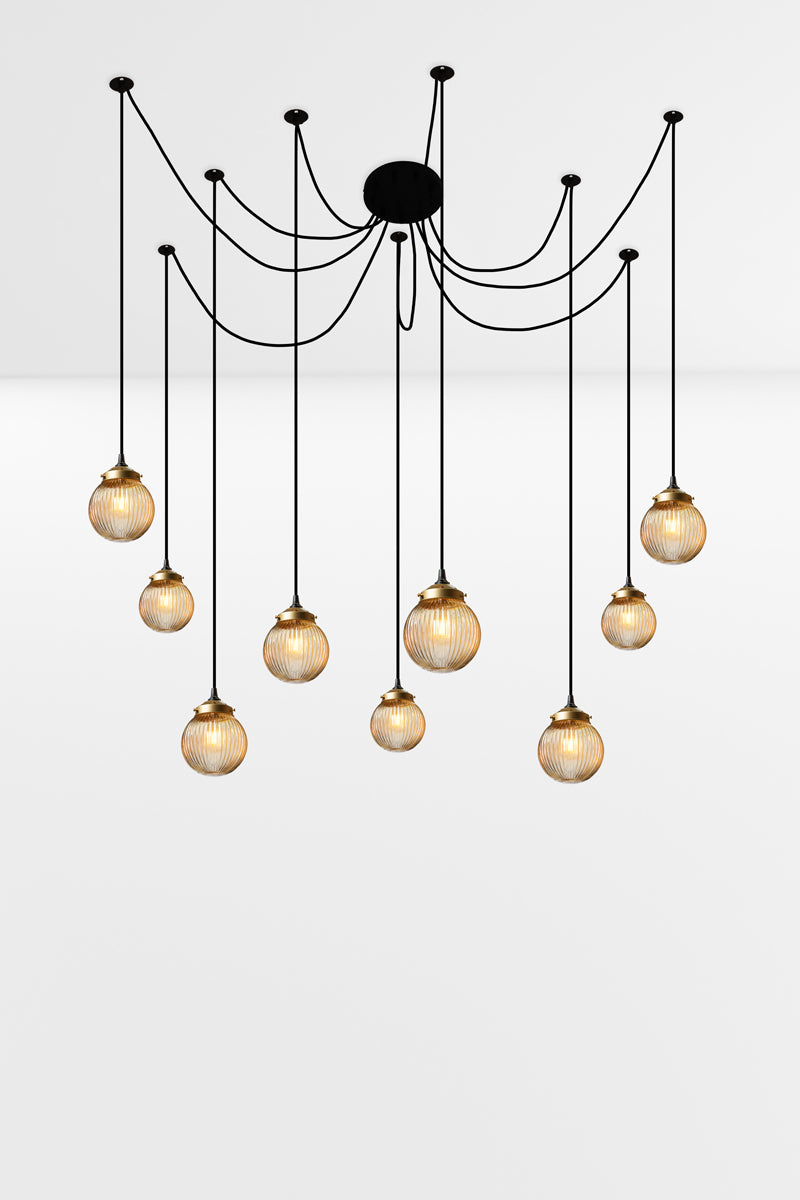 9 drop chandelier with mounting plates and amber shades