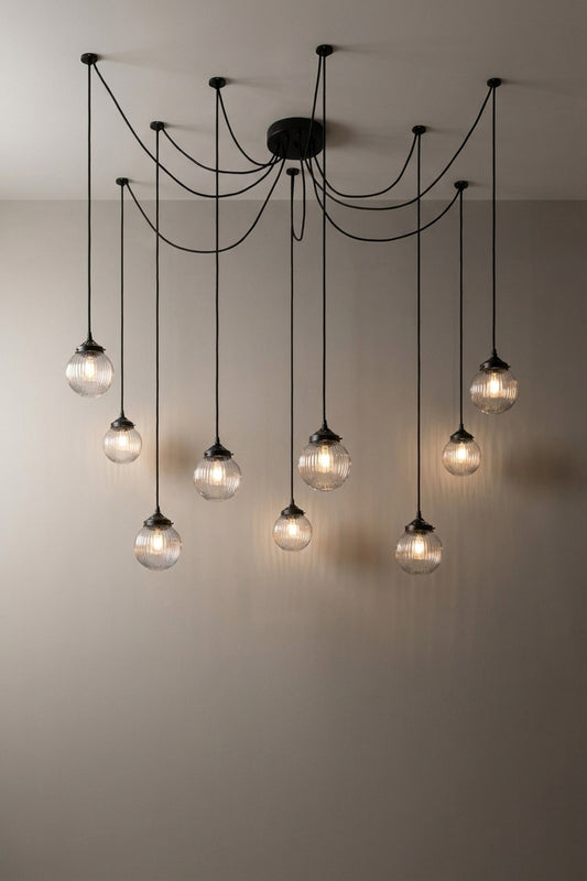 9 drop chandelier with mounting plates and clear shades