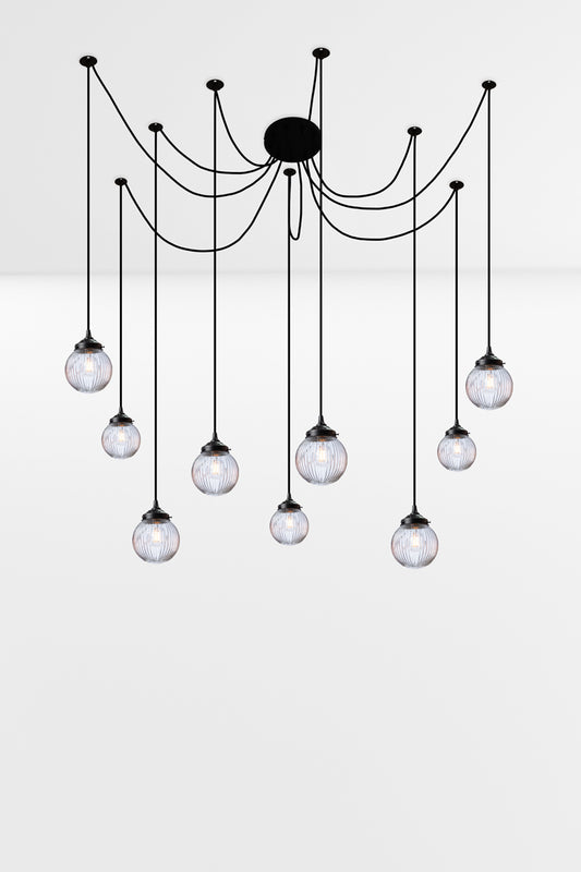 9 drop chandelier with mounting plates and clear shades