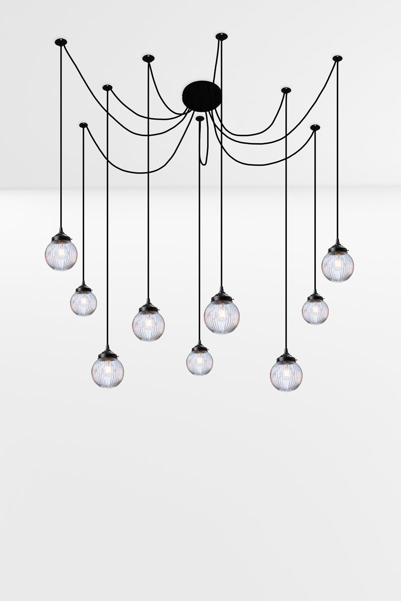 9 drop chandelier with mounting plates and clear shades