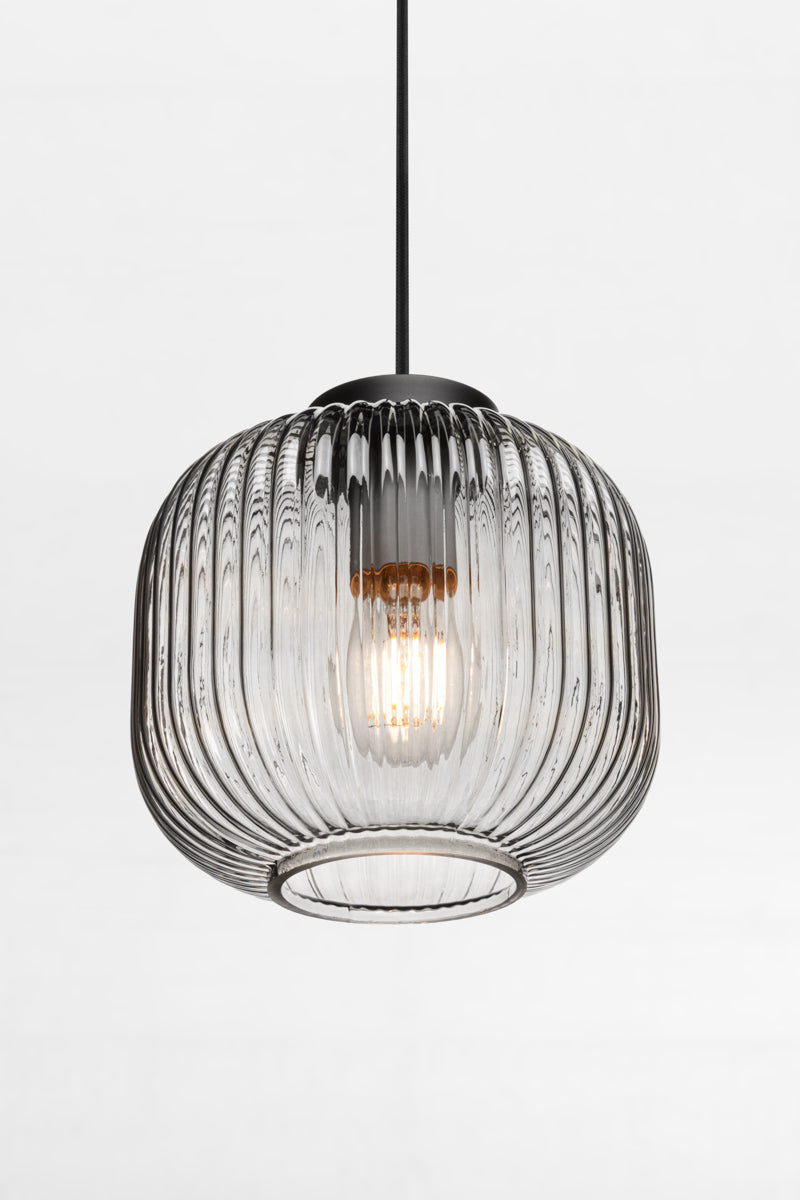 reeded glass pendant with black hardware