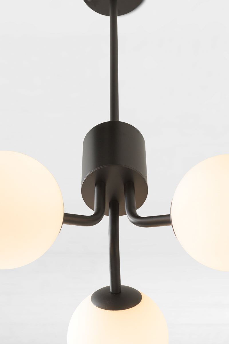 metalware in black steel on Glass Orb Multi Light Pendant