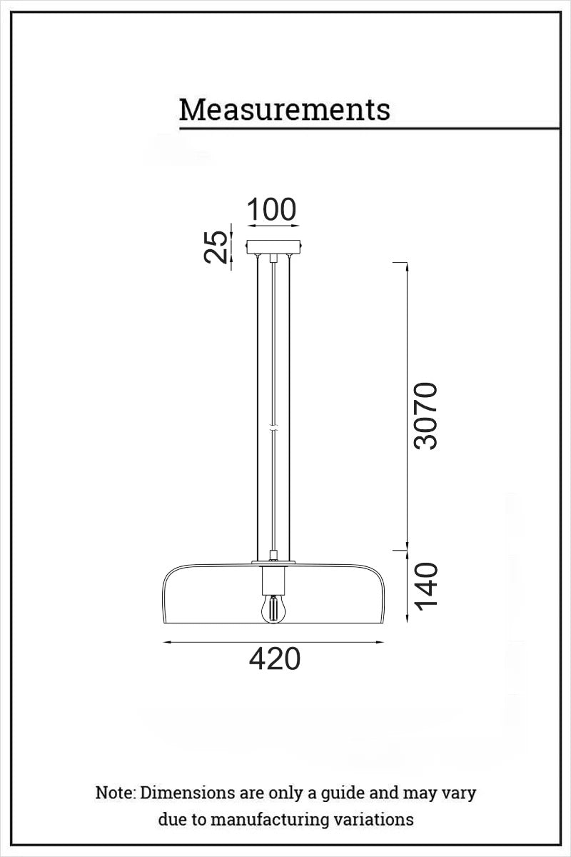Dimension illiustrations of the pendant light. 