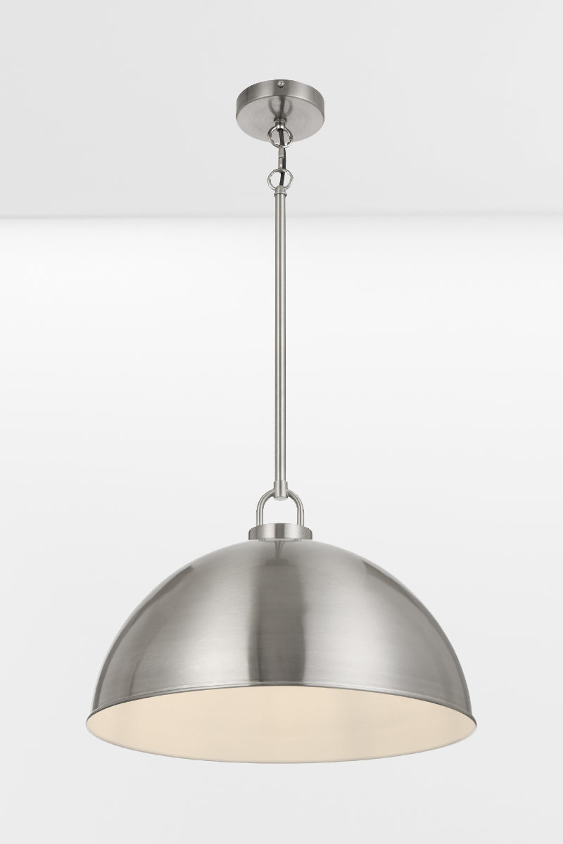 Nickel large dome shade pendant light. 