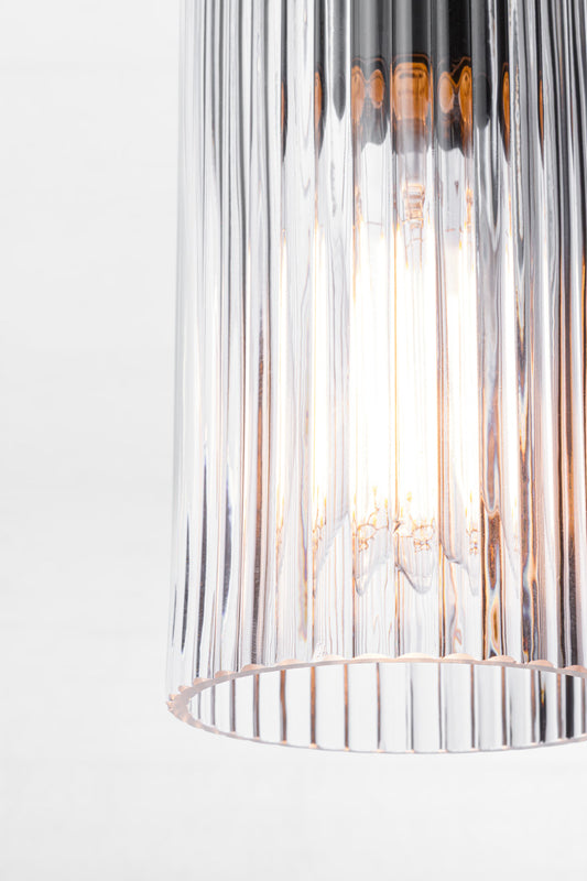 Close up of the clear reeded glass shade. 