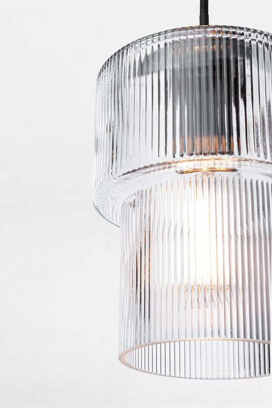 Close up of the clear eeded glass shade. 