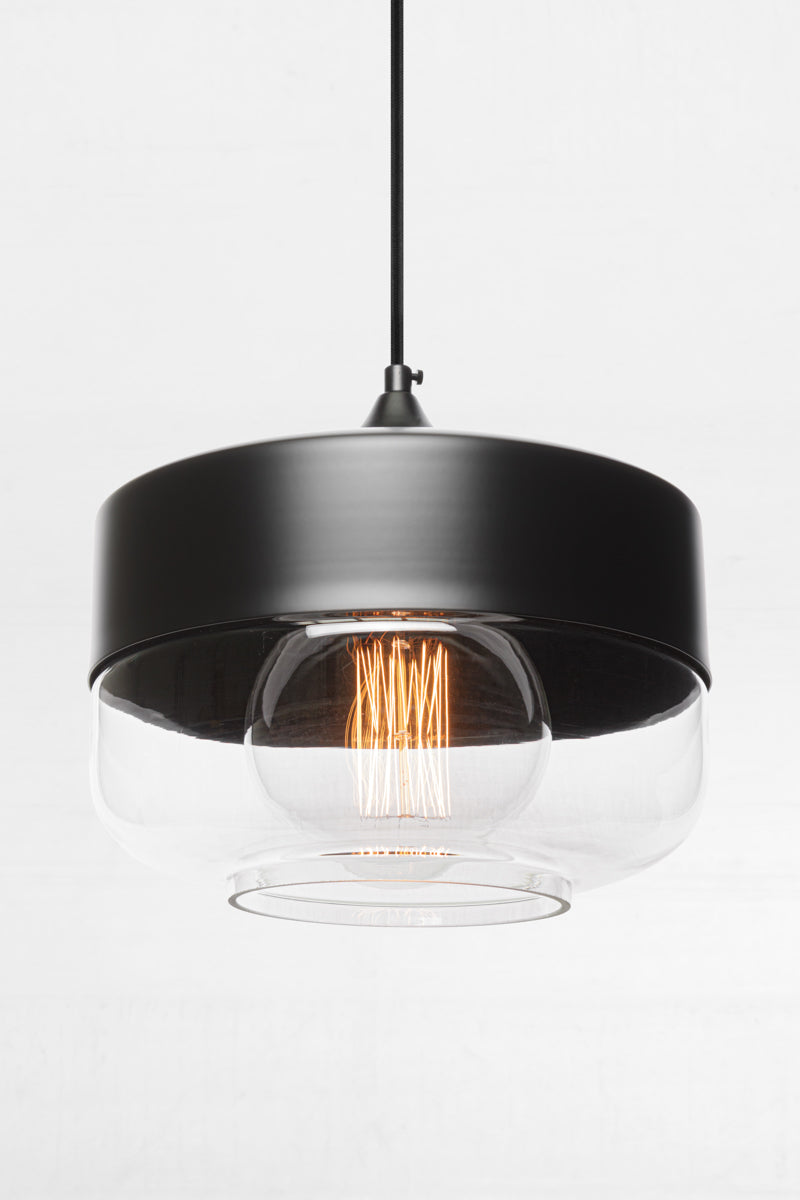 Silhuette A of the Dalston industrial/ modern glass and metal pendant light. 