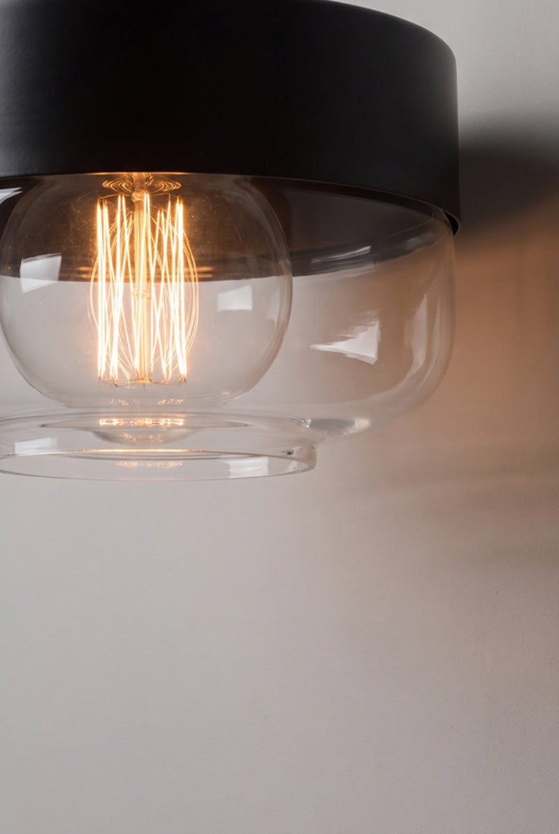 Close up of silhuette A of the Dalston industrial/ modern glass and metal pendant light. 
