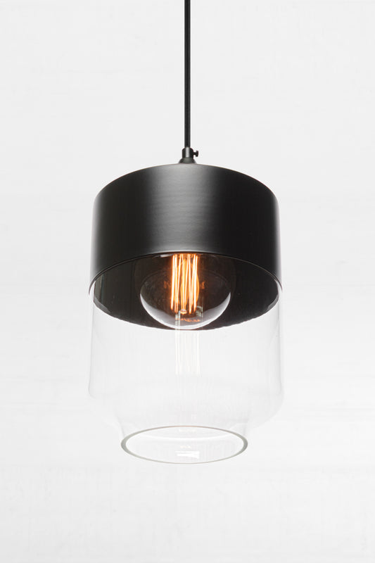 Silhuette B of the Dalston industrial/ modern glass and metal pendant light. 