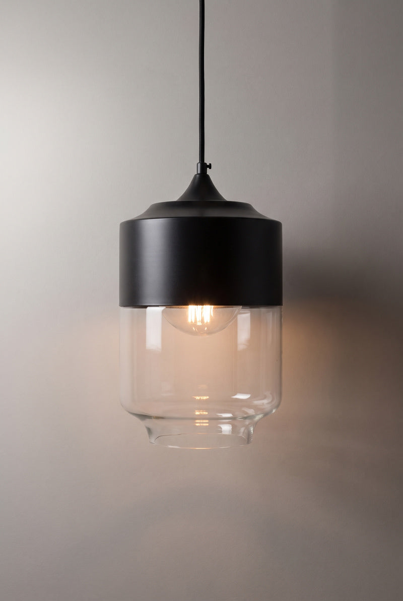 Silhuette B of the Dalston industrial/ modern glass and metal pendant light. 