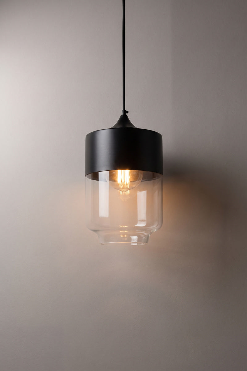 Silhuette B of the Dalston industrial/ modern glass and metal pendant light. 